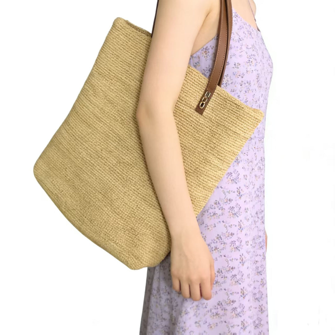 Handbag Made of Sustainably Woven Natural Material with Elegant Leather Handles Bowlift