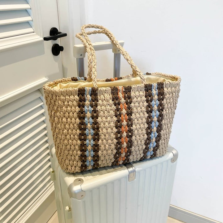 High-quality natural straw tote bag with colorful stripes Bowlift