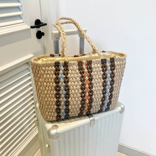 High-quality natural straw tote bag with colorful stripes Bowlift