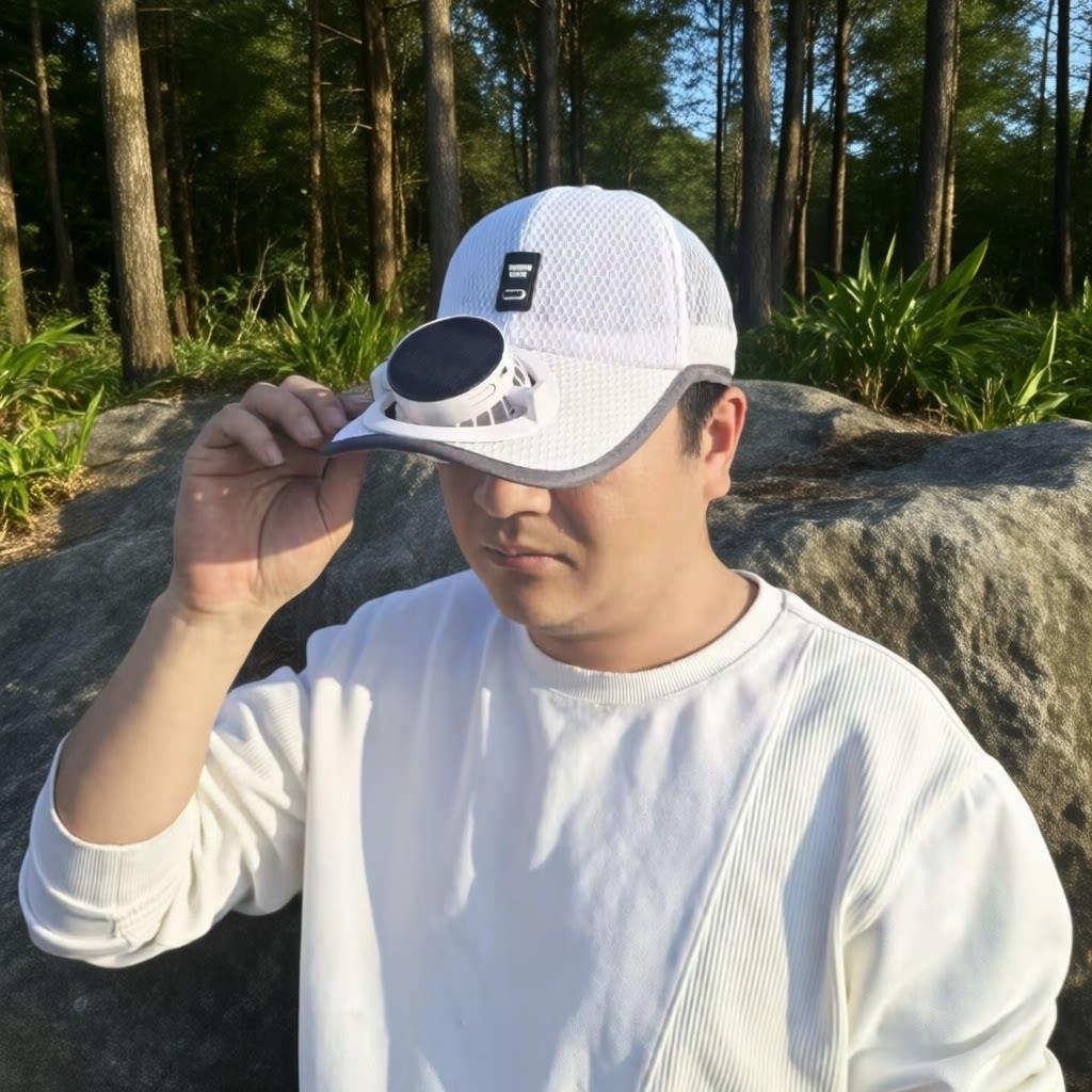 Solar-powered baseball cap with detachable solar fan and breathable honeycomb fabric Bowlift
