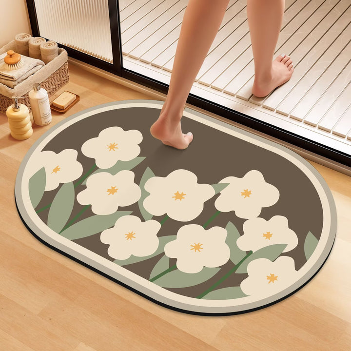 Artistic Floral Bath Mat Bowlift
