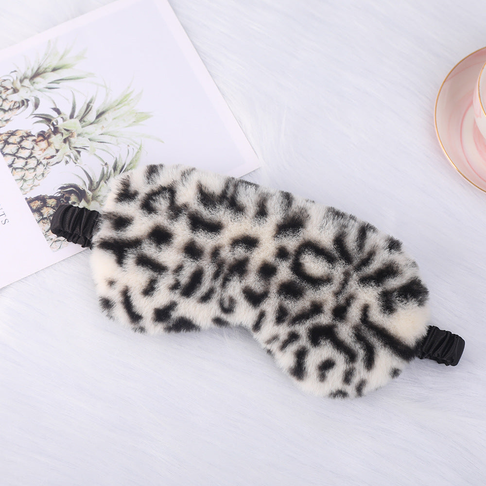 Women's luxury faux fur sleep mask with leopard print, extra soft padding and elastic comfort band Bowlift