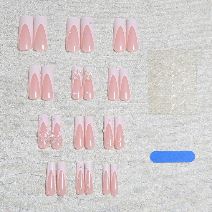 Elegant artificial nails with delicate bows and pearls Bowlift