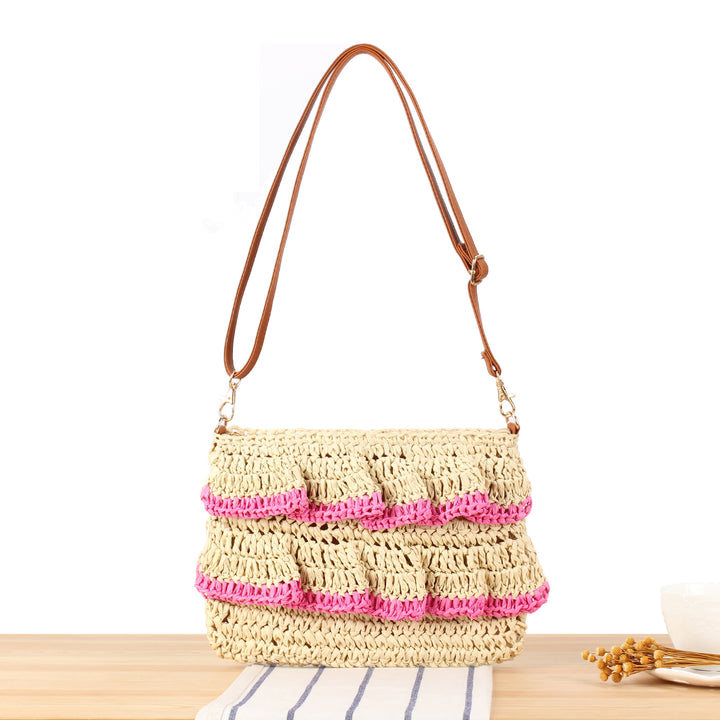 Handbag with Ruffle Design Made of Braided Straw Bowlift