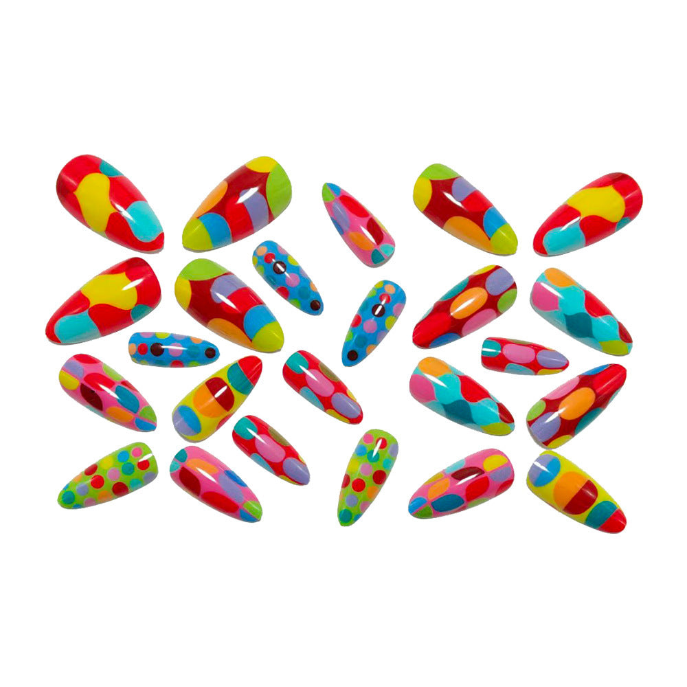 Artificial nails with colorful dot and color play Bowlift