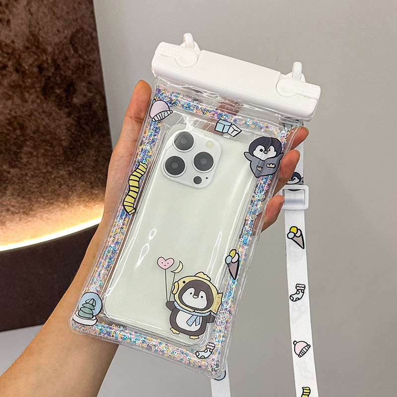 Waterproof phone pouch with adjustable lanyard and transparent touch-sensitive sleeve Bowlift