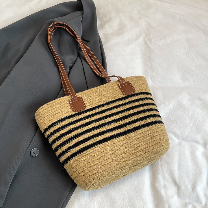 Striped Woven Beach Tote Bag Bowlift