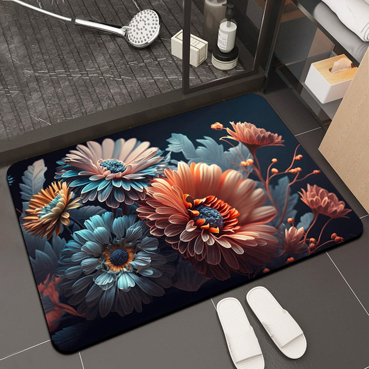 Floral Print Memory Foam Bath Mat Bowlift