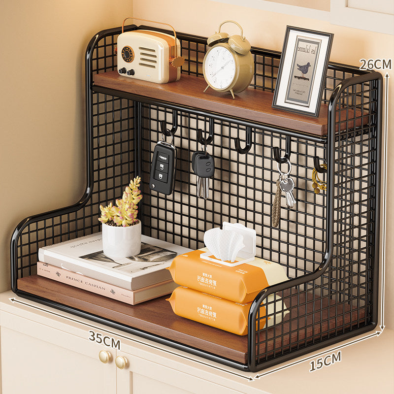 Wall-Mounted Double-Shelf Organizer with Hooks Bowlift
