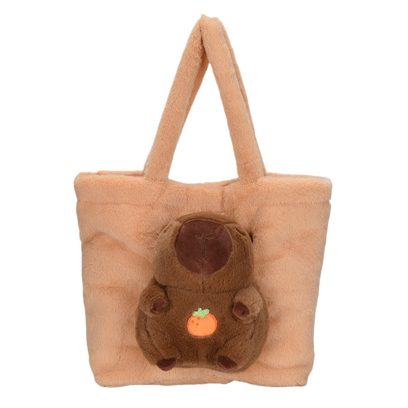 Plush Tote Bag with Large Interior Compartment and Cute Animal Design Bowlift