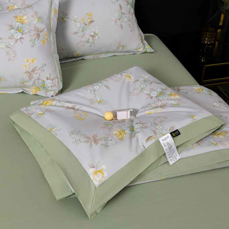 Floral Cotton Sateen Duvet Cover Set With Piped Border And Matching Pillow Shams