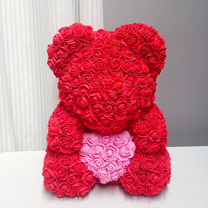 Handcrafted Rose-Foam Teddy Bear Gift Sculpture With Heart Accent