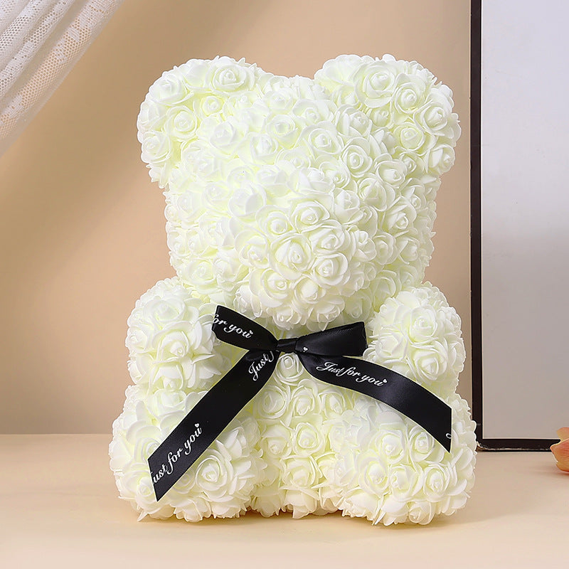 Foam Rose Teddy Bear Gift Sculpture With Satin Ribbon Bow