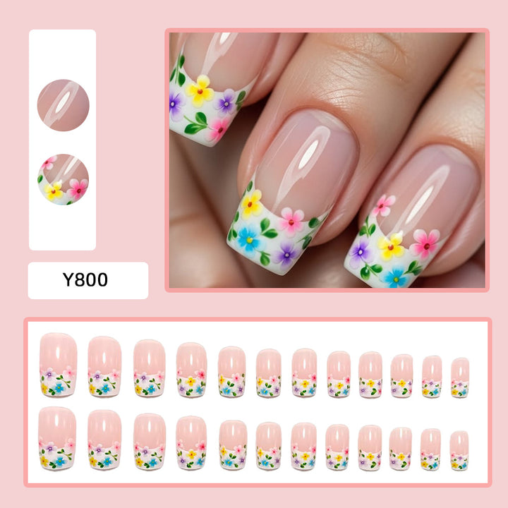 Artificial nails with floral designs and high-gloss finish Bowlift