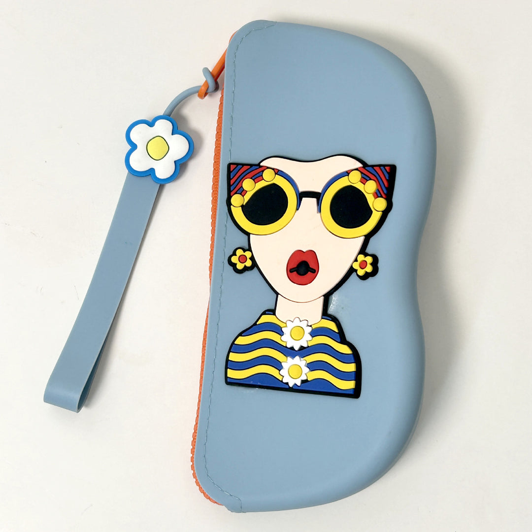 Molded silicone protective sunglasses case with paracord wrist strap and 3D floral eyewear applique Bowlift