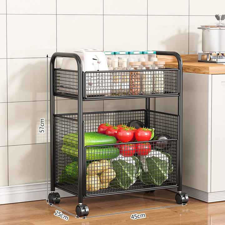 Rolling Kitchen Storage Cart with Mesh Baskets Bowlift