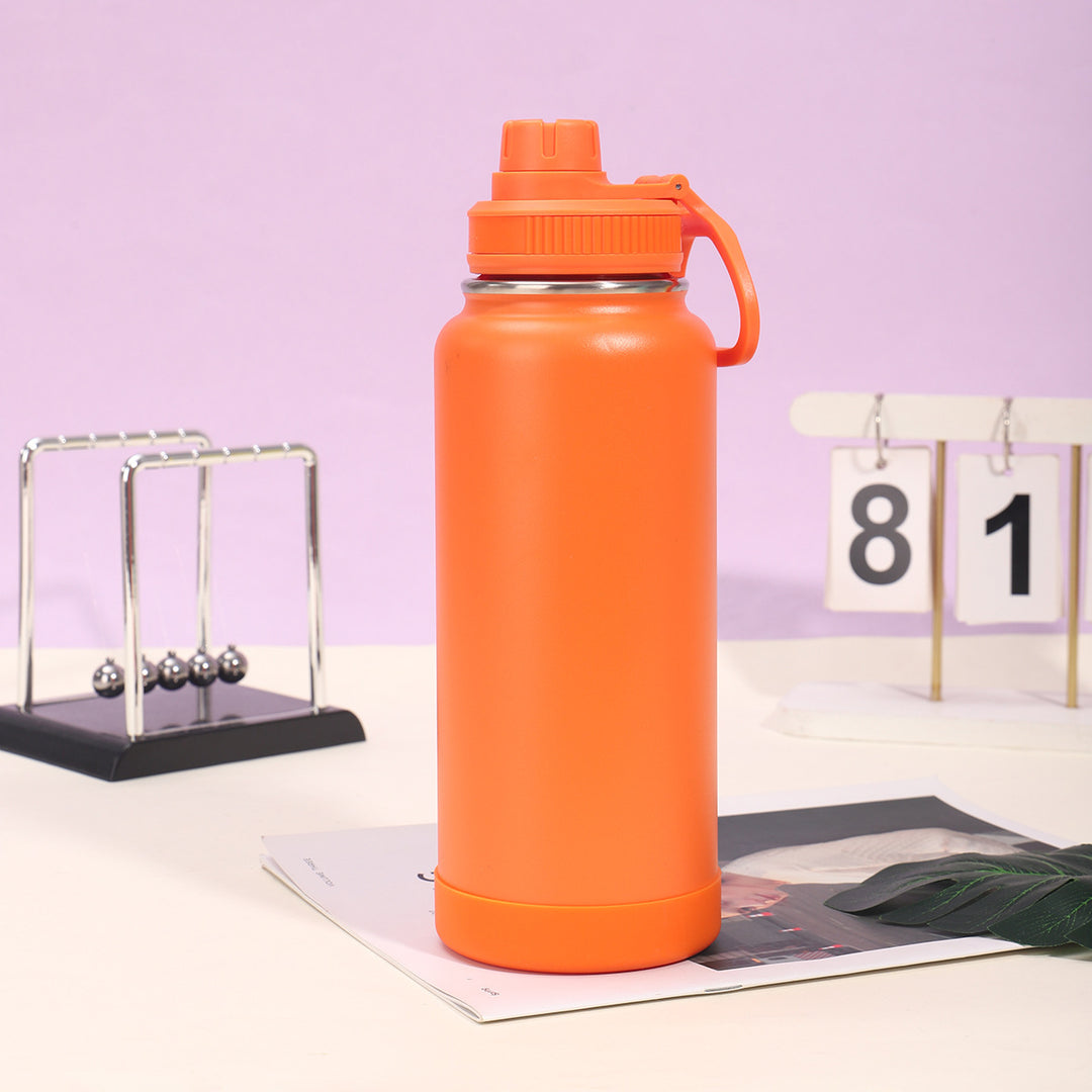 Insulated Stainless Steel Wide-Mouth Sport Bottle With Twist-Lock Spillproof Cap And Silicone Base