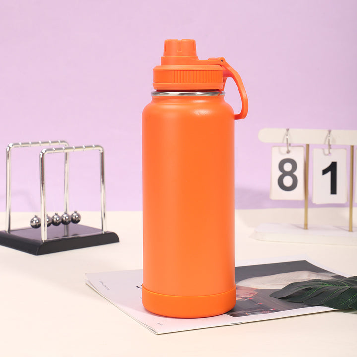 Insulated Stainless Steel Wide-Mouth Sport Bottle With Twist-Lock Spillproof Cap And Silicone Base