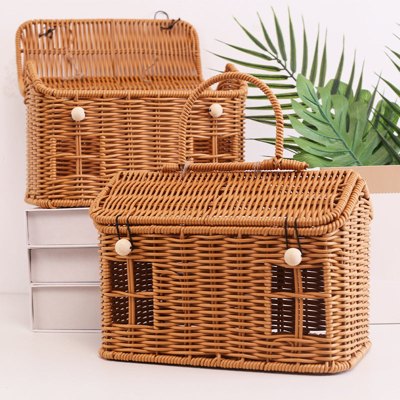 Charming Woven Storage Basket with Lid Bowlift