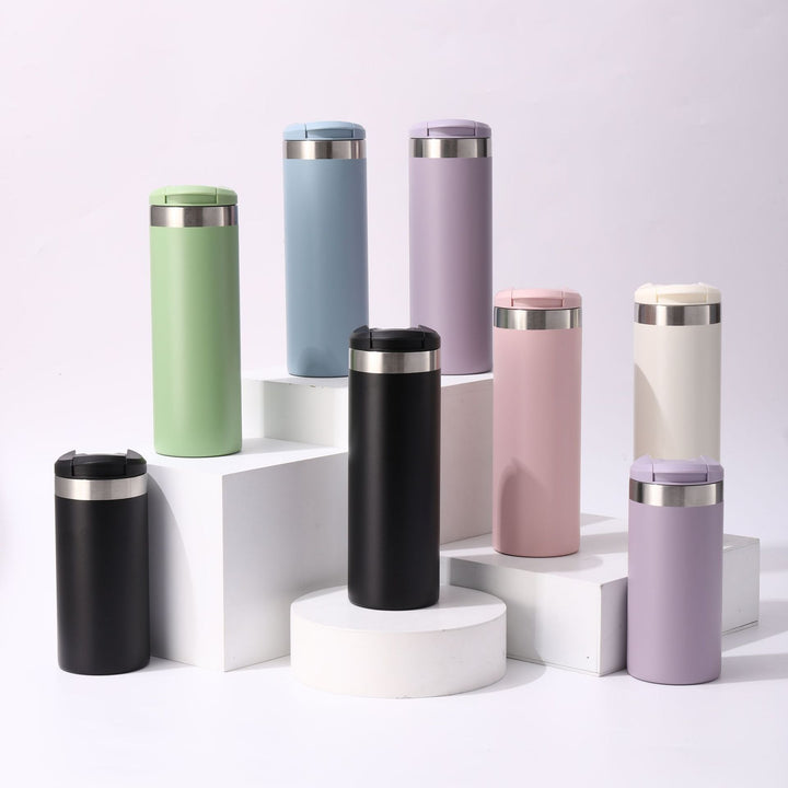 Insulated Stainless Steel Travel Tumbler With Flip Lid And Vacuum Double Wall