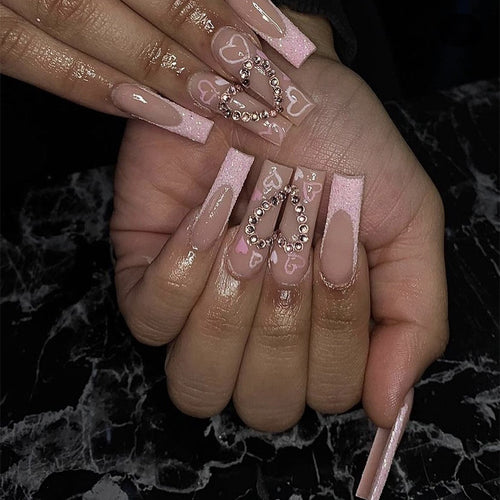 Decorative Press-On Nail Set with Heart Design Bowlift
