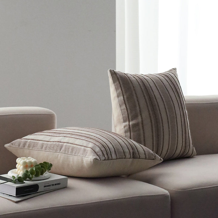 Square decorative cushion cover made of felted bouclé with fine linear texture Bowlift