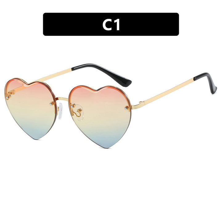 Women's Heart-Shaped Sunglasses with Mirrored Lenses and Fashionable Metal Frame Bowlift