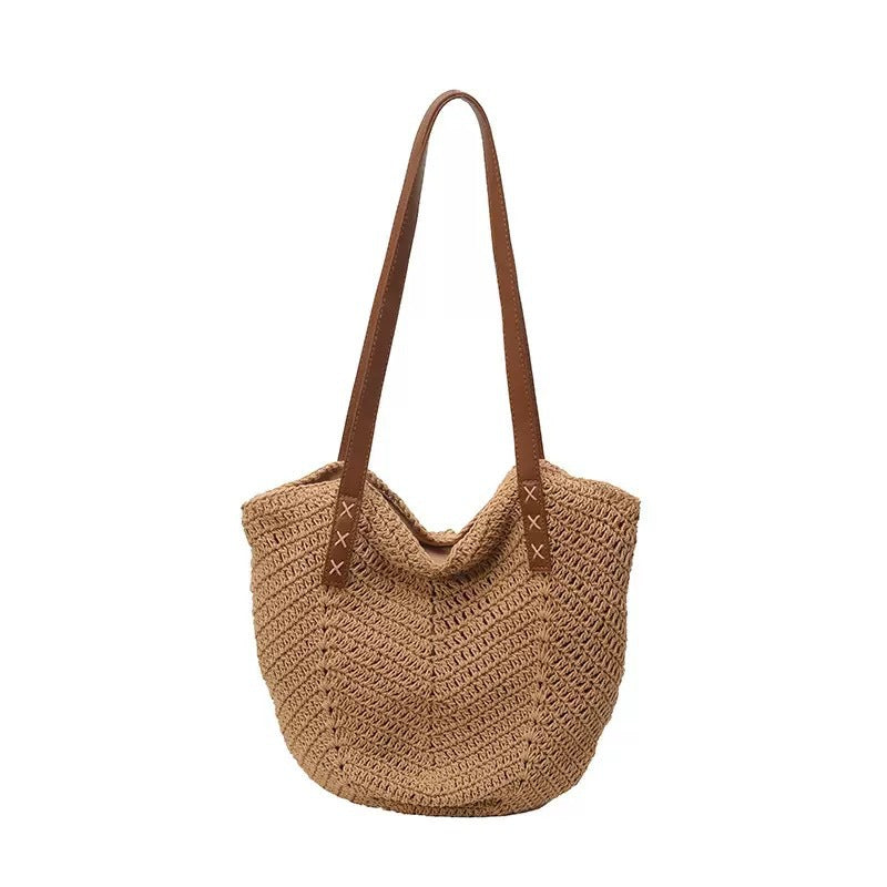 Elegant Macramé Shopper with Striking Leather Handles Bowlift