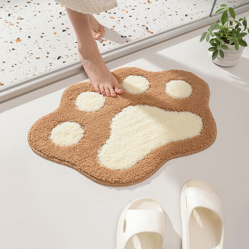 Paw Print Shaped Plush Bath Mat Bowlift