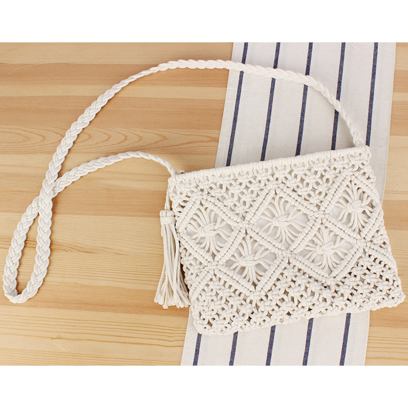 Handcrafted Macrame Shoulder Bag with Tassels Bowlift