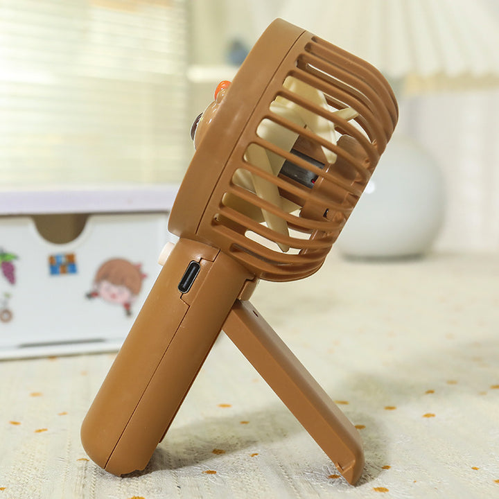 Unisex portable rechargeable USB hand fan with cute bear design and stand Bowlift