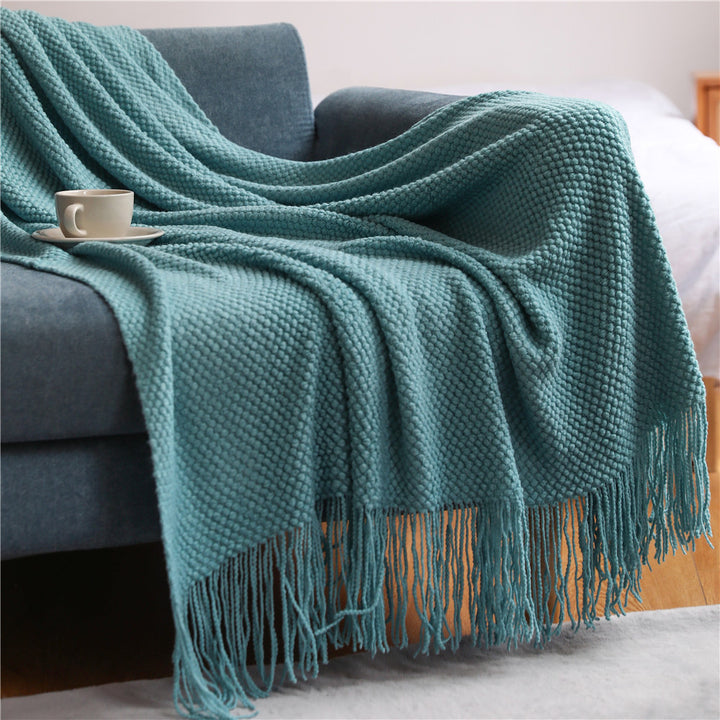 Textured Fringe Throw Blanket Bowlift