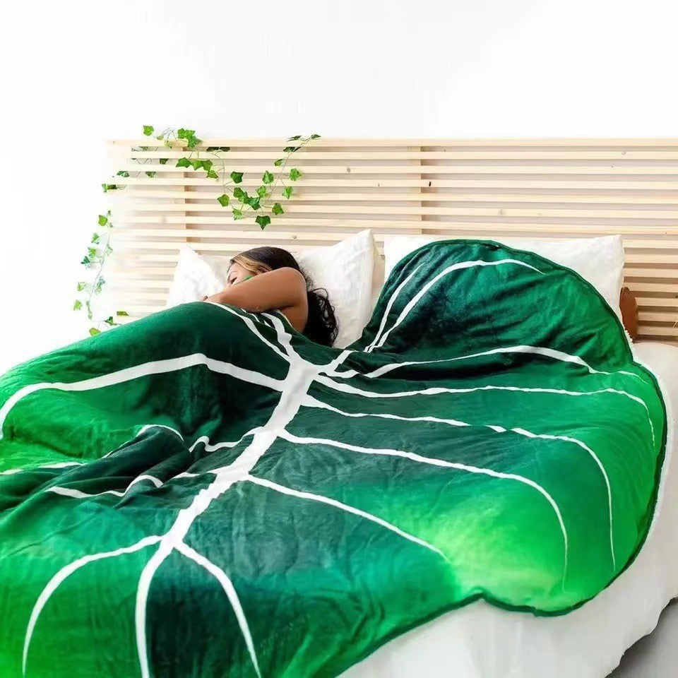 Oversized Leaf-Shaped Plush Wearable Throw Blanket With Hooded Poncho Design