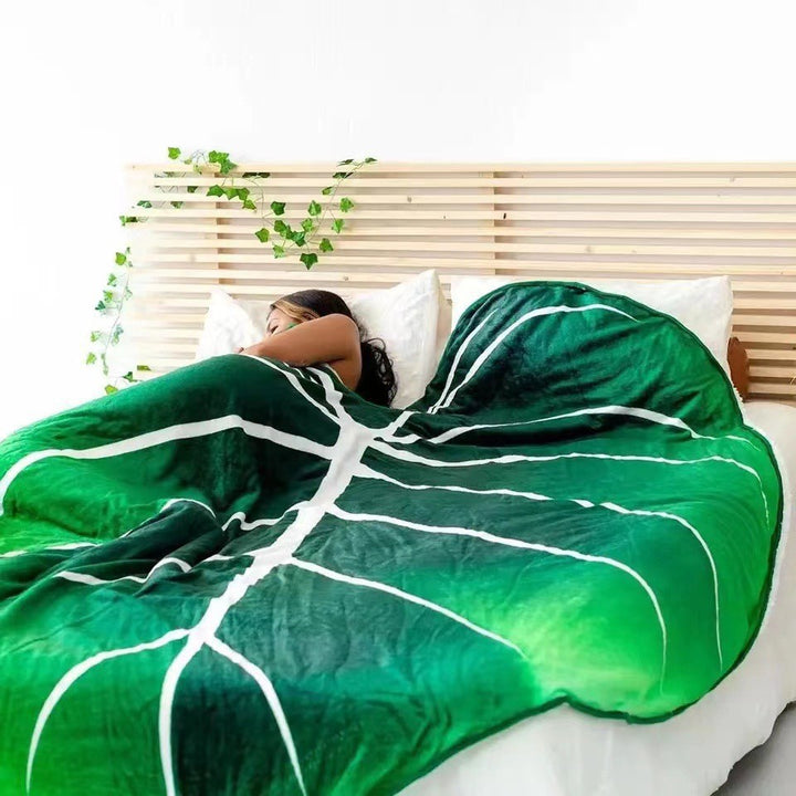 Oversized Leaf-Shaped Plush Wearable Throw Blanket With Hooded Poncho Design