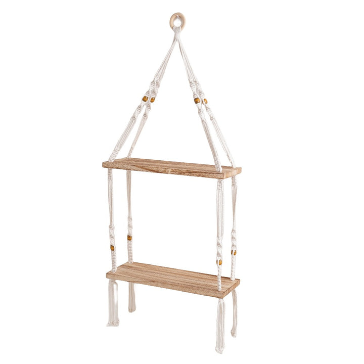 Macramé Floating Storage Shelf with Natural Wood Accents Bowlift