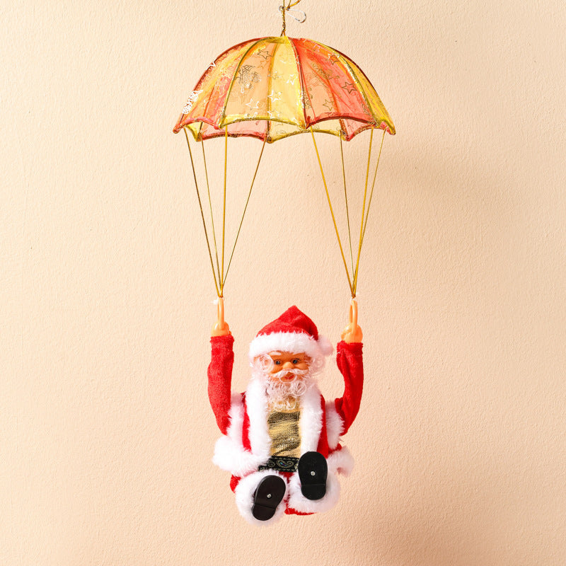 Parachuting Santa Claus Hanging Christmas Ornament With Fabric Canopy And Decorative Suspension Cords