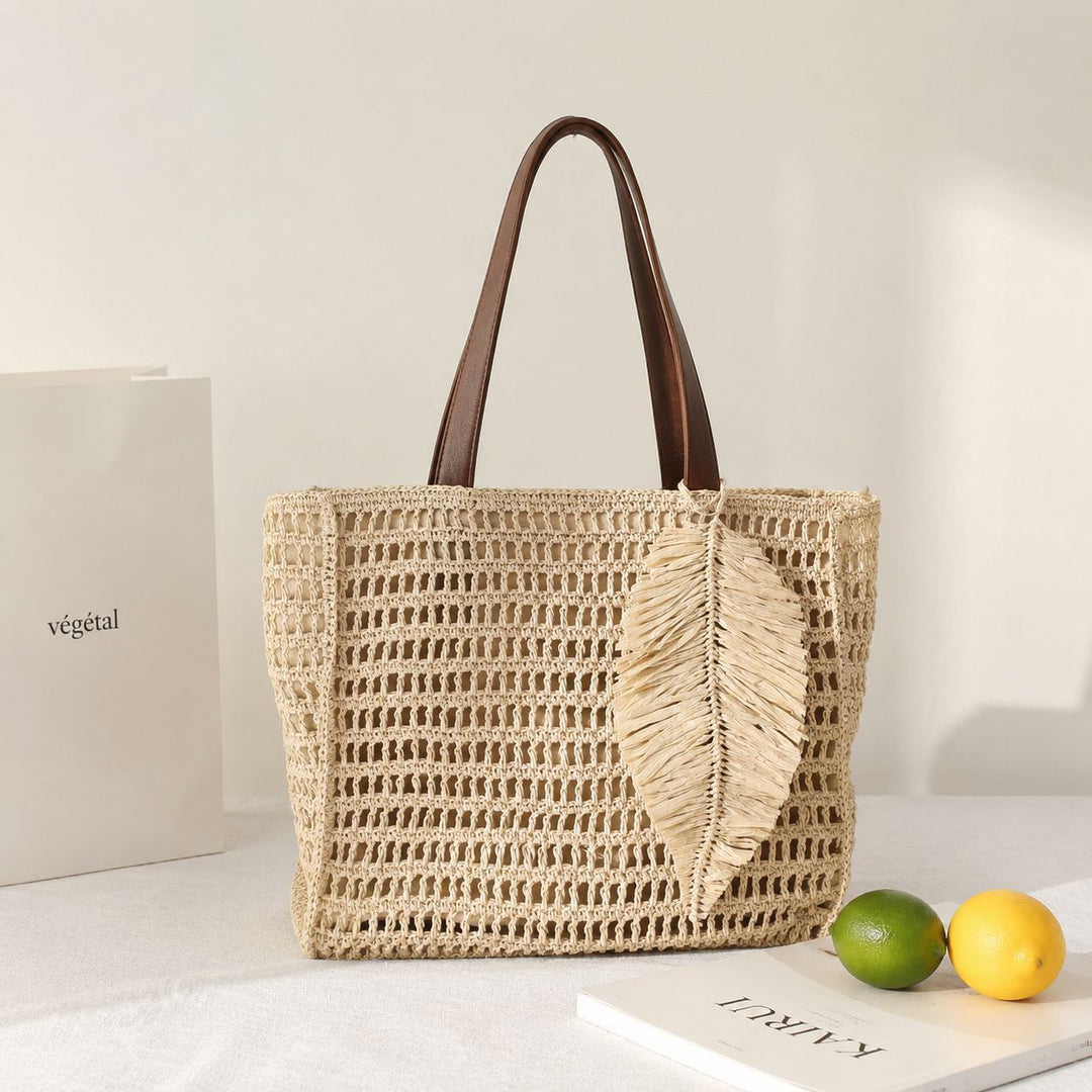 Macramé Beach Bag with Leather Accents Bowlift