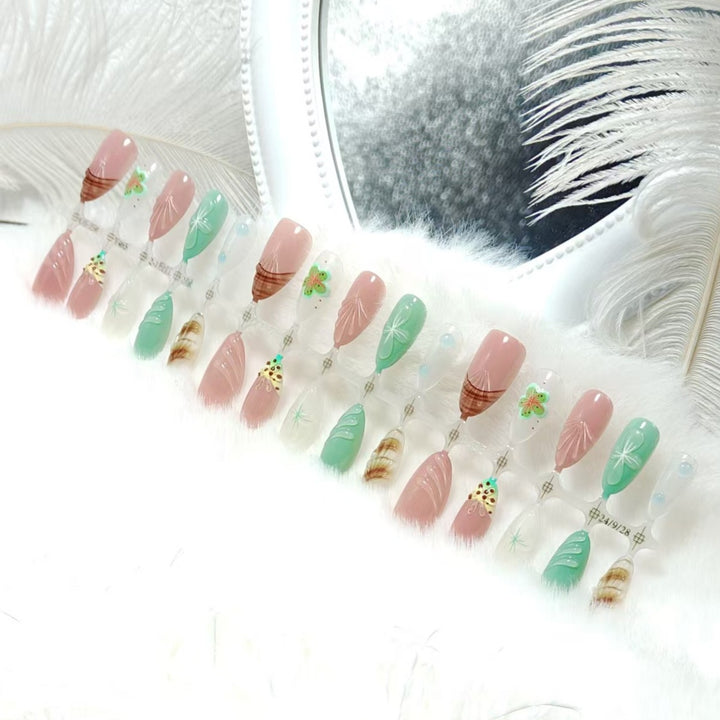 Artificial nail set with exquisite floral designs and shimmering effects Bowlift