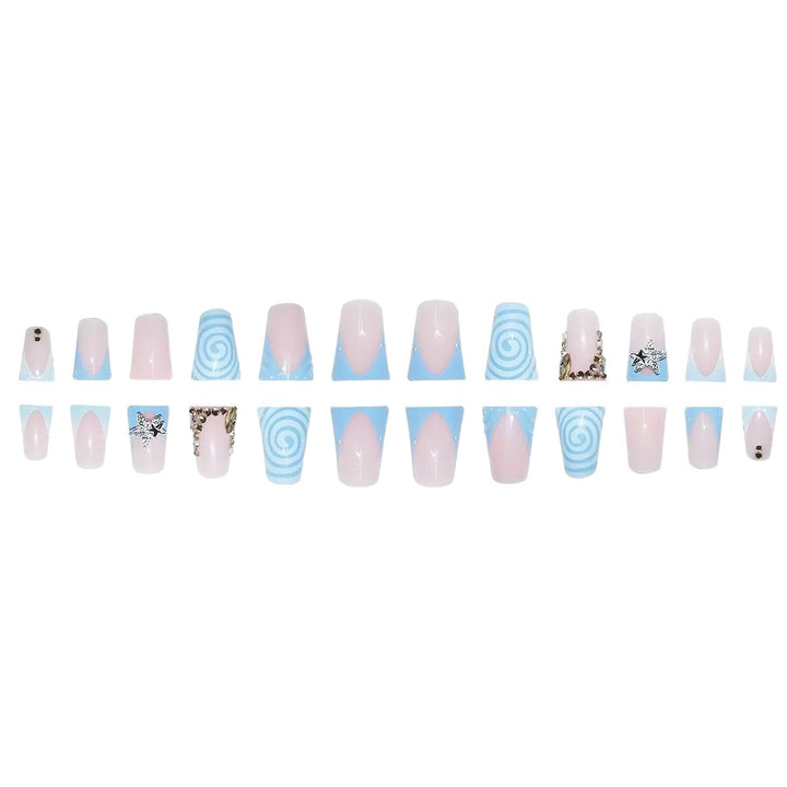 Artistic Long Press-On Nail Design with 3D Star Accents Bowlift