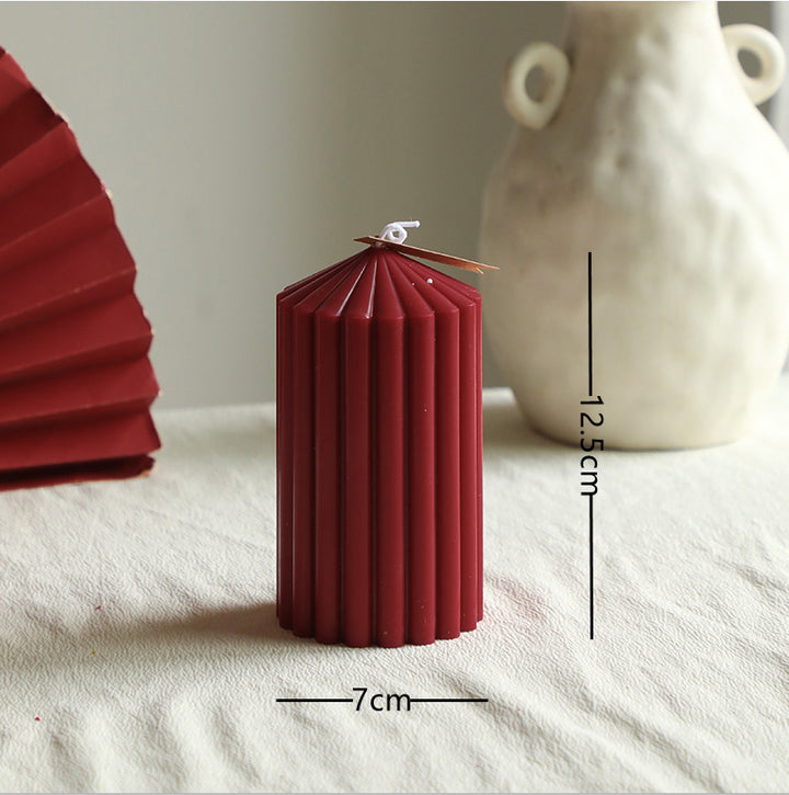 Ribbed Stacked Sphere Decorative Scented Pillar Candle With Long Cotton Wick