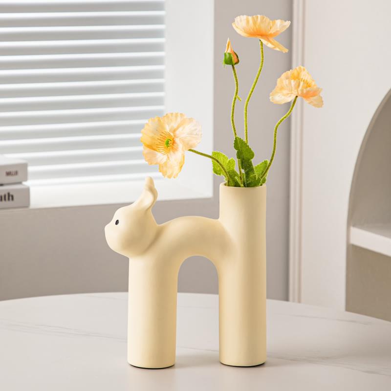 Ceramic Sculptural Cat Letter H Bud Vase With Tubular Mouth Minimalist Tabletop Decor