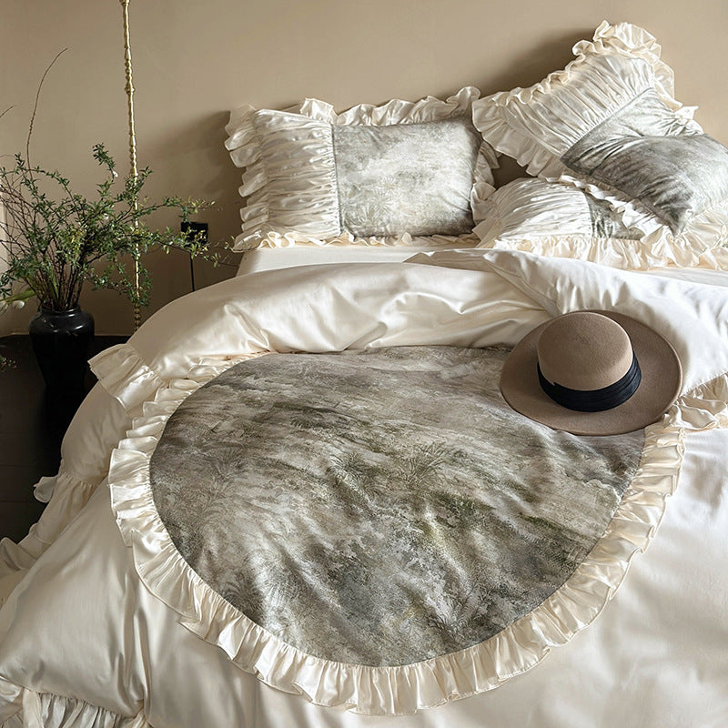 Luxurious Ruffle Bedding Set with Velvet Heart Appliqué