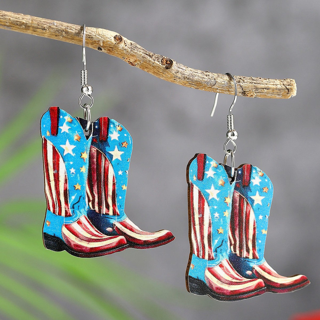 Women's handmade acrylic earrings can holder with patriotic flag motif and fish hook closure Bowlift