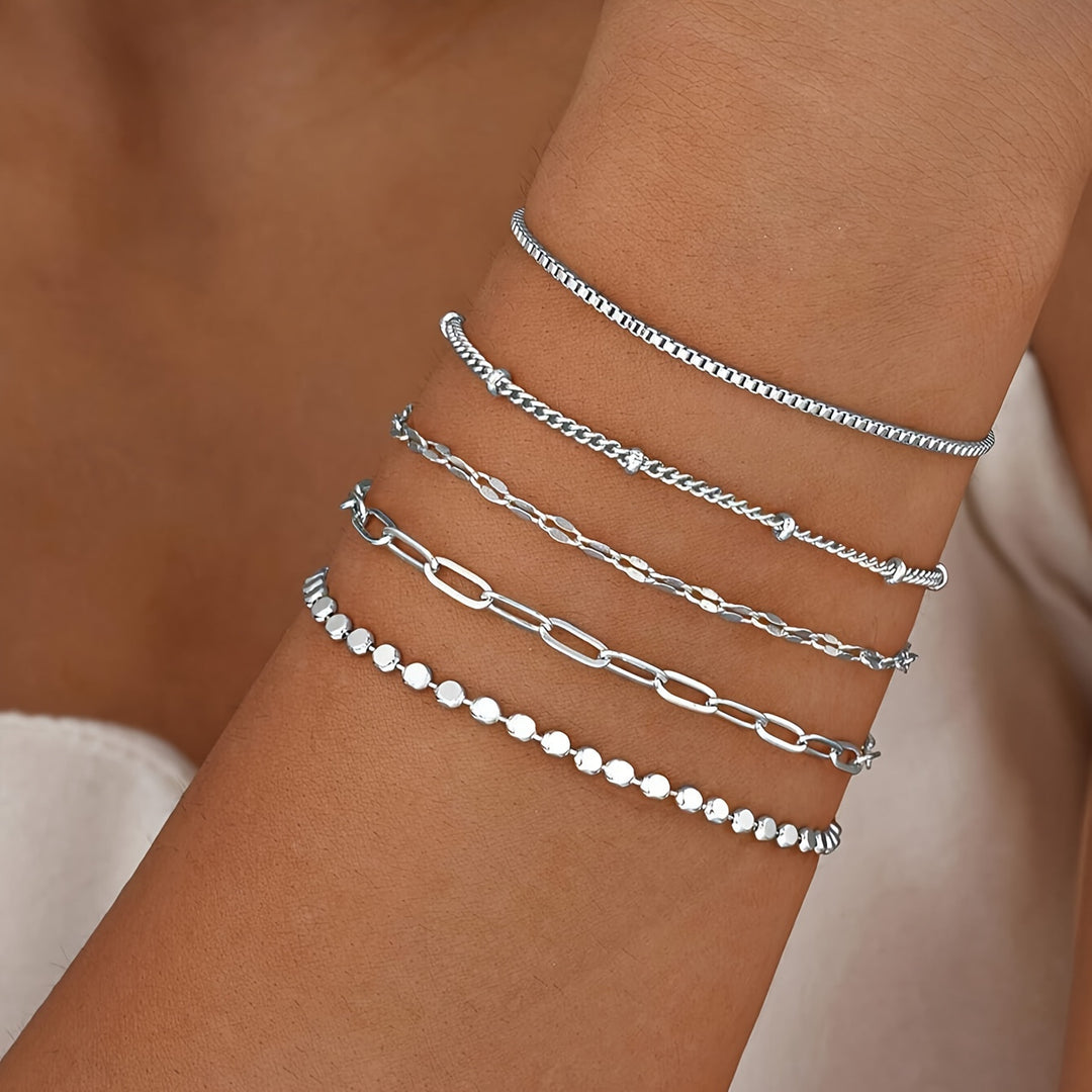 Delicate Gold Chain Bracelet Set Bowlift