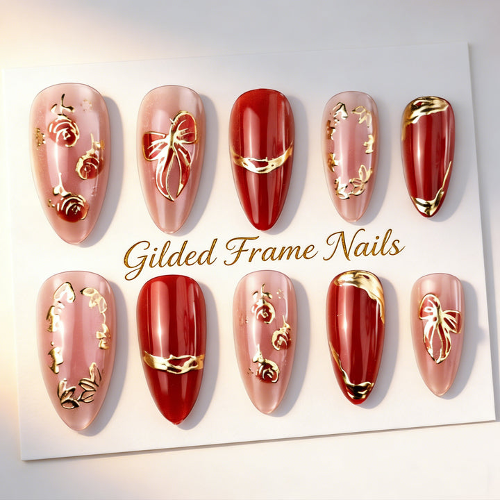 Acrylic nail set with glamorous golden accents Bowlift