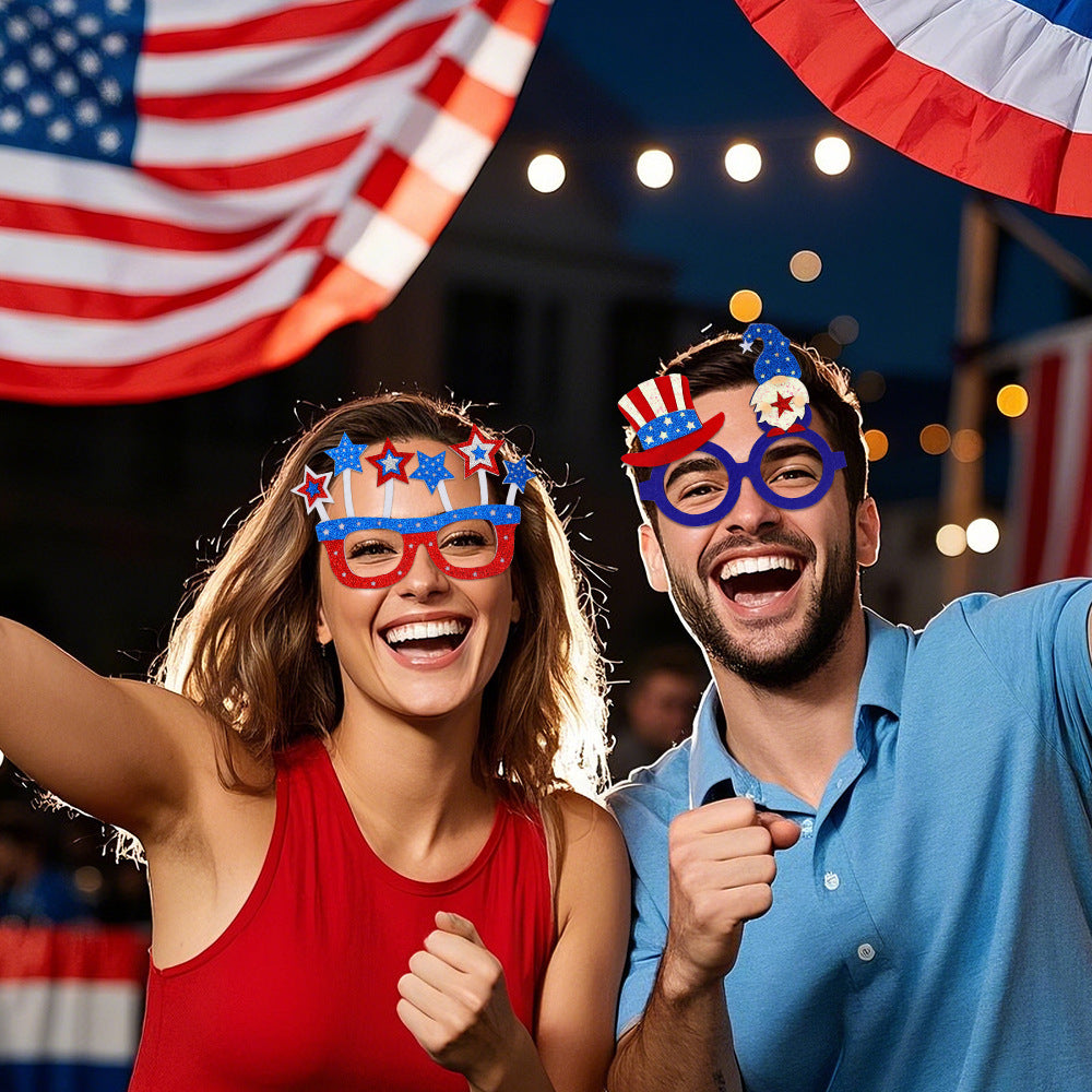 Unisex nan party glasses with USA glitter attachment and round frame Bowlift
