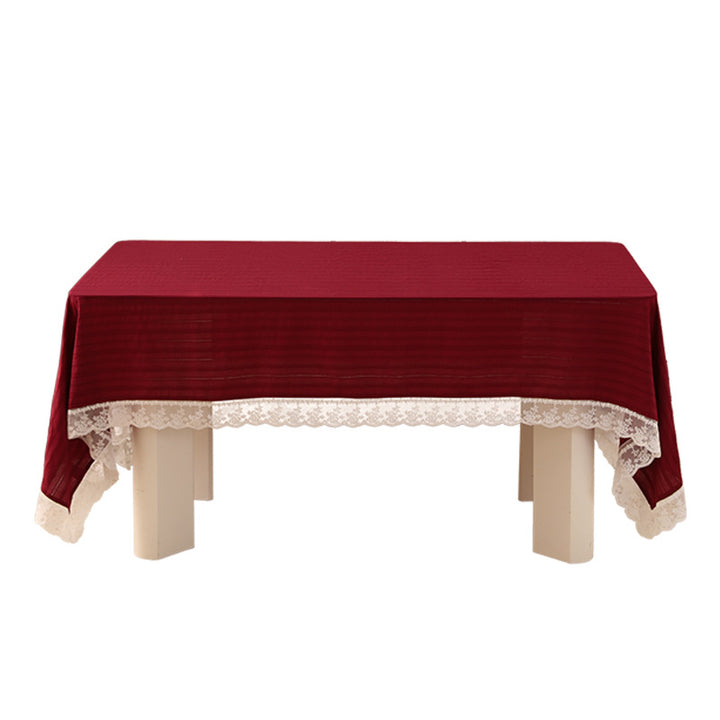 Rectangular festive tablecloth with lace border and fine waffle texture Bowlift