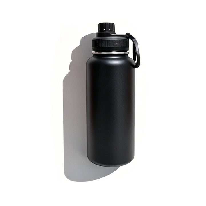 Insulated stainless steel water bottle with wide mouth and silicone carry loop Bowlift