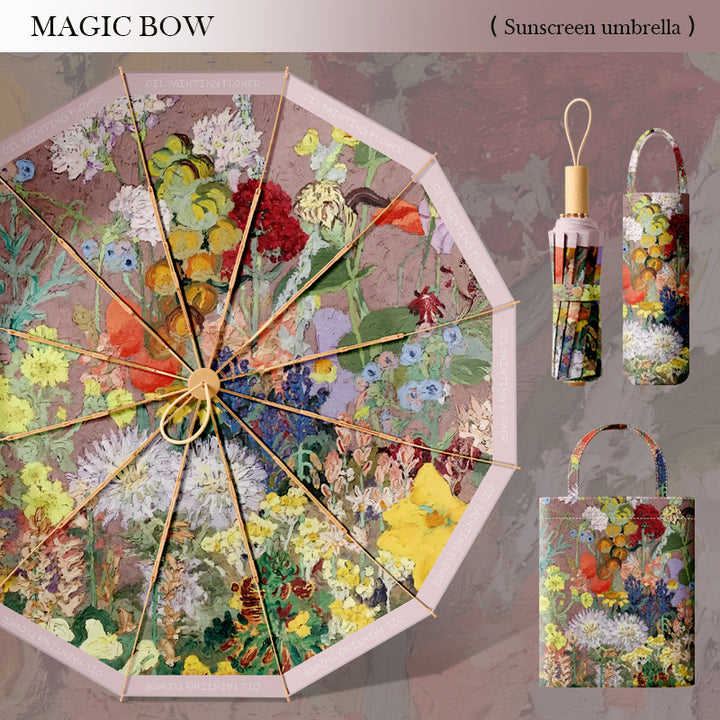 Ladies Premium Folding Umbrella with Floral Design and Protective Carrying Case Bowlift