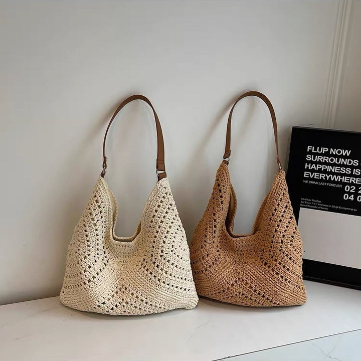 Knit shoulder bag with leather handles Bowlift